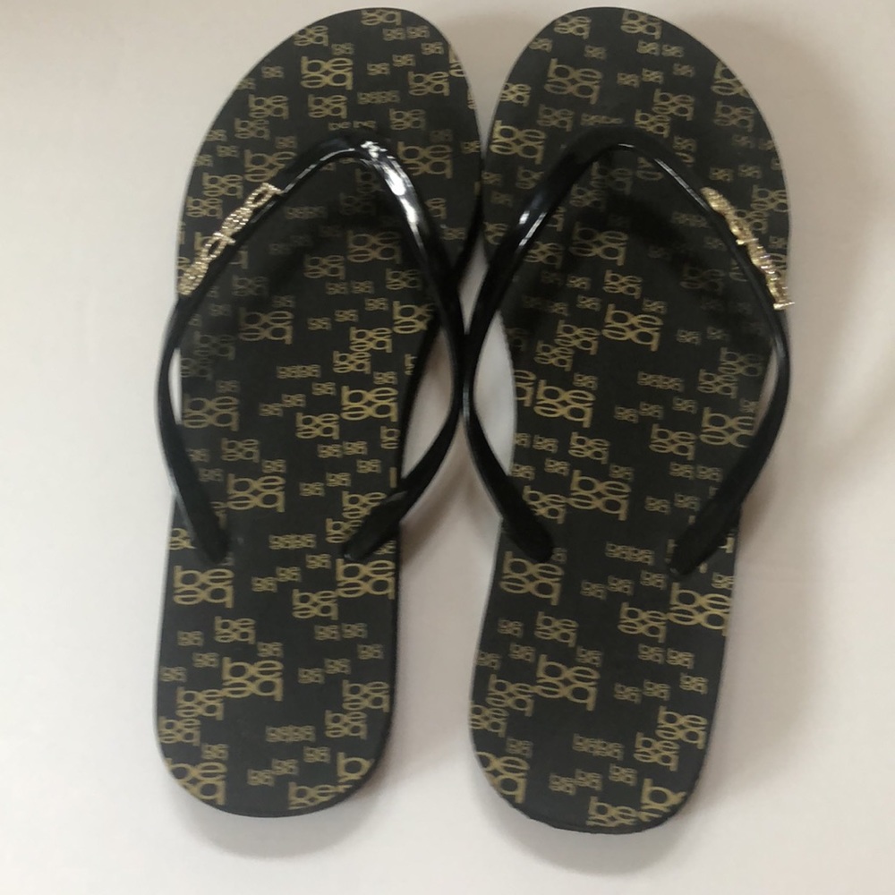 bebe Black Slim Crystal Logo Flip Flops - Picture 5 of 6